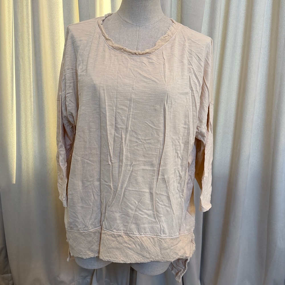 Paper Lace Relaxed Star-Back hi-low Top in natural ivory cotton elbow sleeves lg - Picture 2 of 9